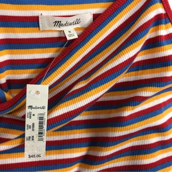 Madewell Ribbed Spaghetti Strap Snap Thong Tank Bodysuit Rainbow Stripe Medium - Picture 6 of 10